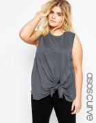 Asos Curve Knot Front Washed Tank - Gray
