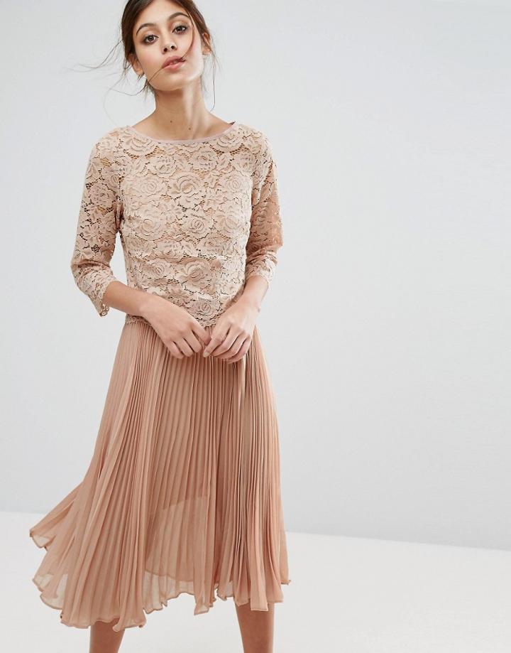 Oasis Lace Pleated Dress - Pink