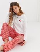 Asos Design Mix & Match Cherry Embroidered Pyjama Long Sleeve Top-multi