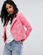 Vero Moda Leather Look Biker Jacket - Pink