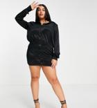 Asos Design Curve Mini Shirt Dress In Stretch Satin - Part Of A Set-black
