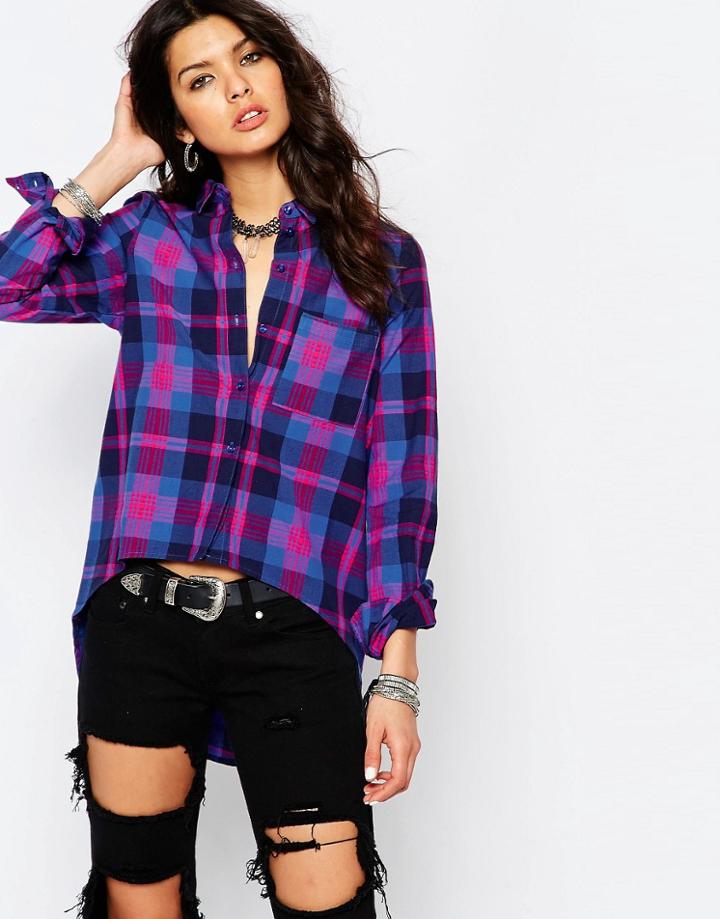 Noisy May Erik High Low Check Shirt