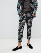 Asos Design Skinny Crop Tuxedo Prom Suit Pants In Space Embroidery-black