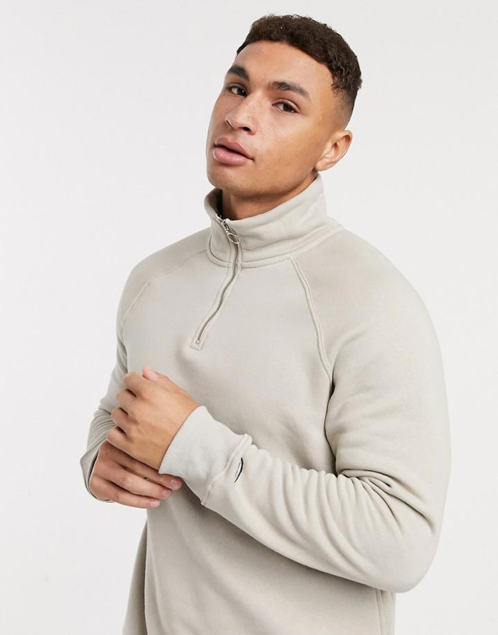 River Island Quarter Zip Sweatshirt In Stone-neutral