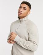 River Island Quarter Zip Sweatshirt In Stone-neutral