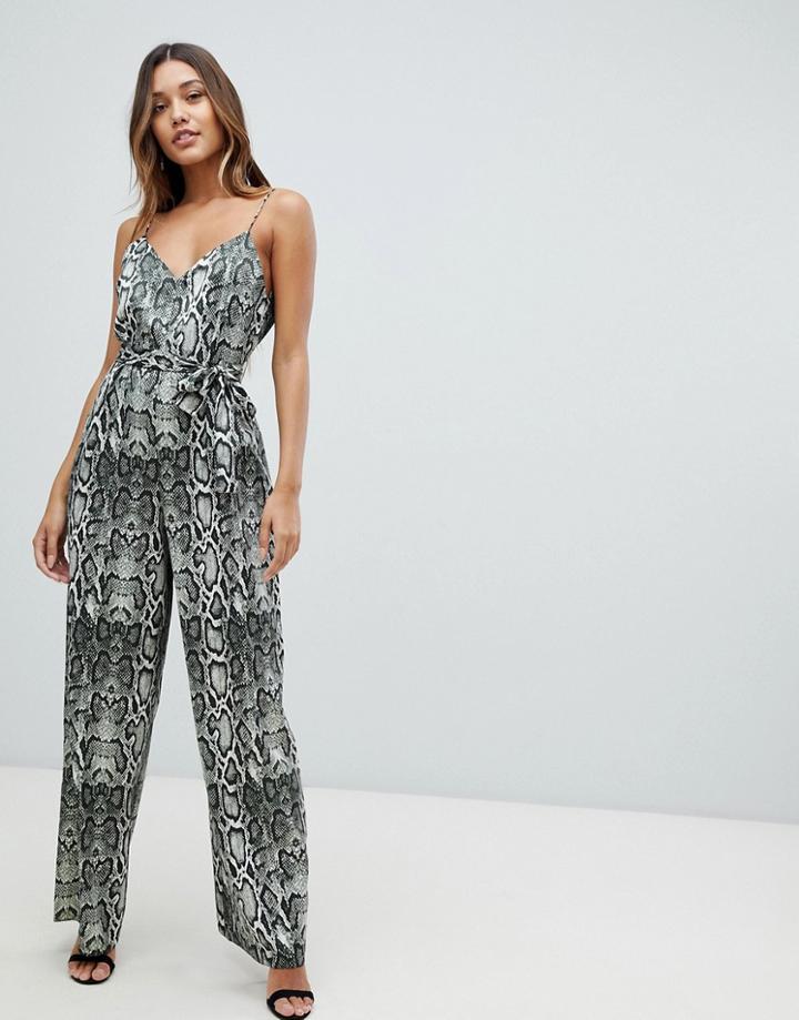 Asos Design Cami Jumpsuit With Wide Leg In Snake Print - Multi