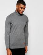 Blend Roll Neck Sweater Slim Fit Textured Knit - Pewter Mix
