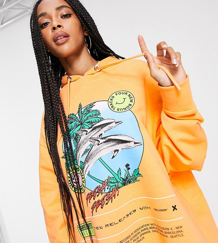 Collusion Oversized Dolphin Hoodie In Orange