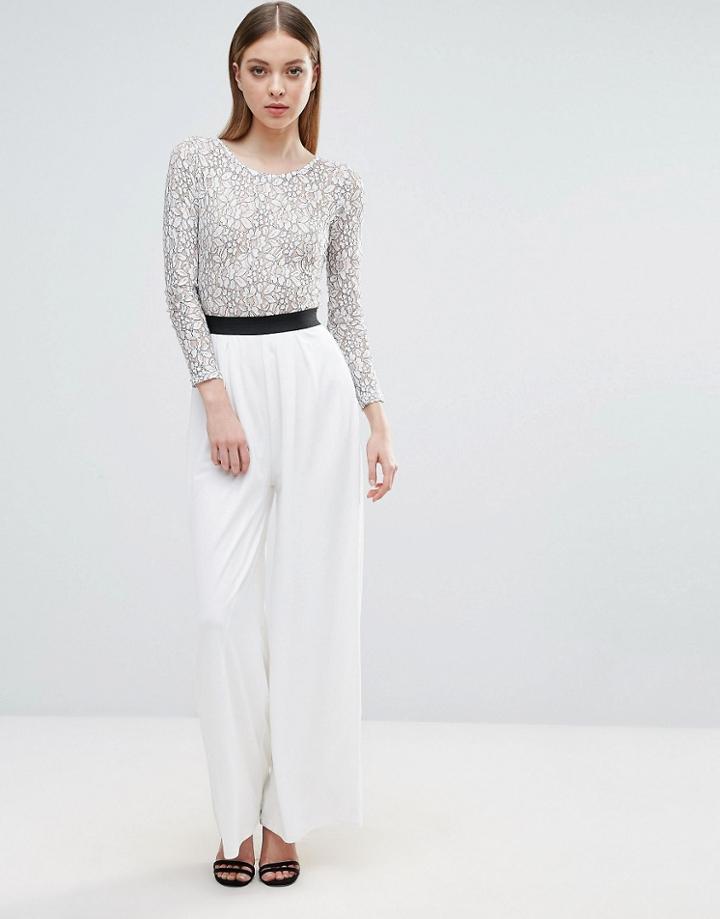 Rare Lace Sleeve Wide Leg Jumpsuit - White
