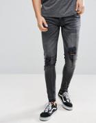 Brave Soul Skinny Fit Ripped Raw Edge Jeans - Gray