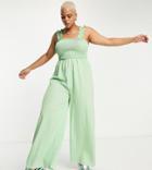 Daisy Street Plus Wide Leg Relaxed Jumpsuit With Shirring Bust In Apple Green