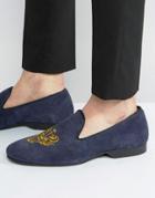 Frank Wright Slipper Loafers Navy Suede - Blue