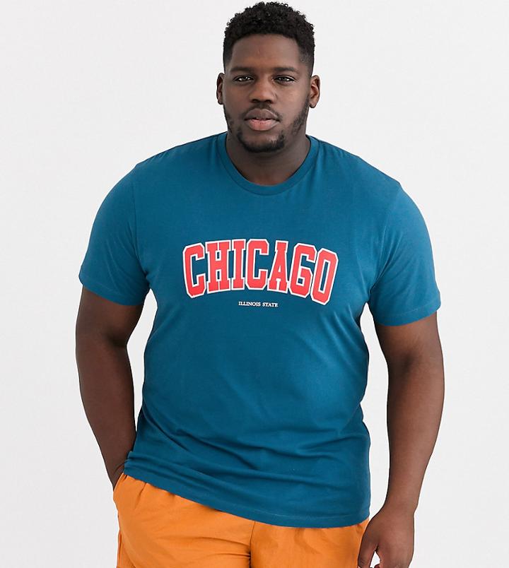 Asos Design Plus Oversized T-shirt With City Print-blue