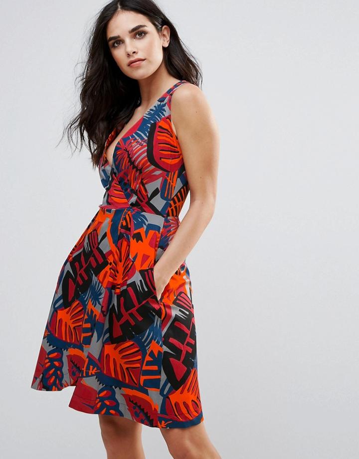 Closet London Graphic Print V Neck Skater Dress - Multi