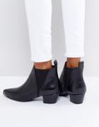 Depp Leather Kitten Heel Point Boots - Black