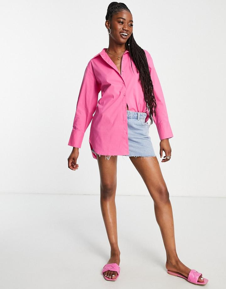 Jdy Oversized Longline Shirt In Bright Pink