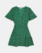 Topshop Button Front Wrap Dress In Green Floral