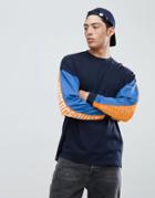 Asos Design Oversized Long Sleeve T-shirt With Color Block And Sleeve Print - Multi