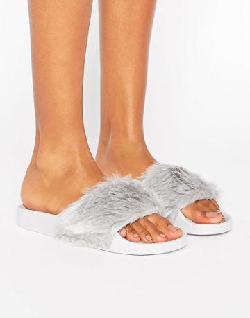 Truffle Collection Fur Slide - Gray