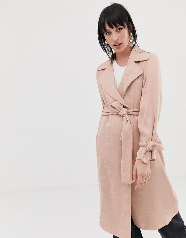 Asos Design Plisse Textured Coat-pink
