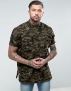 Sixth June Oversized Shirt In Camo With Distressing - Green