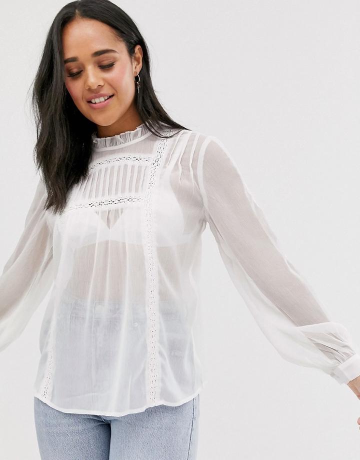 Pieces Prairie Lace Detail Blouse-white