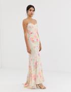 Jarlo All Over Printed Maxi Dress With Train In Floral - Multi