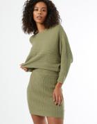 Miss Selfridge Knitted Mini Skirt In Khaki-green