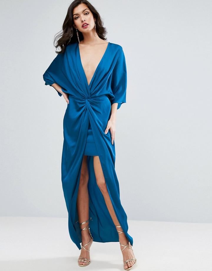 Asos Kimono Twist Front Maxi Dress - Navy