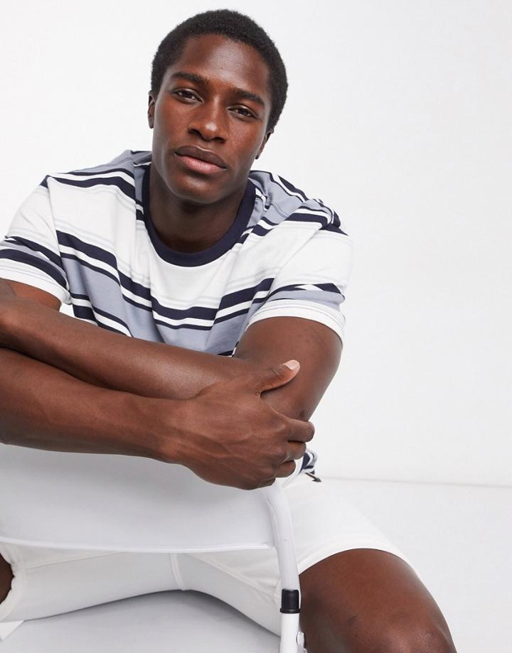 Topman Oversized Striped T-shirt In White And Gray