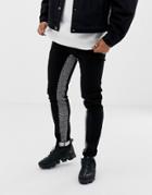 Liquor N Poker Slim Fit Jeans With Heritage Print Inside Stripe In Black