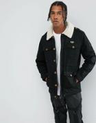 Illegal Club Parka Jacket In Black With Fleece Collar And Patches - Black