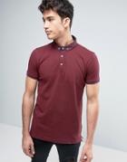 Brave Soul Polo Shirt With Woven Collar - Red