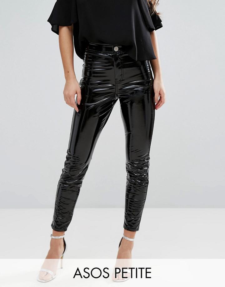 Asos Petite Rivington High Waisted Denim Jegging In Vinyl Effect - Black