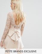 Club L Petite Allover Lace Top Mini Dress With Open Bow Back - Pink