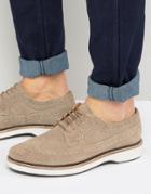 Asos Brogues Shoes In Stone Suede With White Heavy Sole - Stone