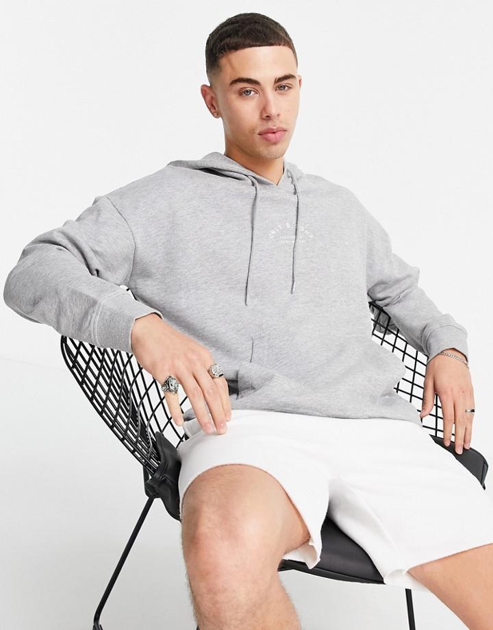 Only & Sons Relaxed Fit Logo Hoodie In Light Gray-grey
