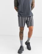 Asos Design Slim Shorts In Black & White Stripe