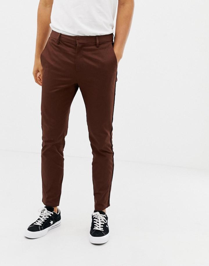 River Island Smart Chinos With Piping Detail In Tan - Tan