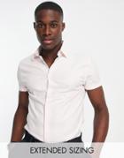 Asos Design Skinny Formal Shirt In Herringbone Texture In Pink