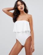 Asos Minimal Scuba Oversized Frill Swimsuit - White