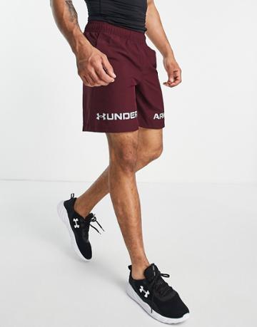 Under Armour Woven Split Logo Shorts In Burgundy-gray