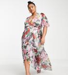Hope & Ivy Plus Frankie Recycled Polyester Wrap Maxi Dress In Pink