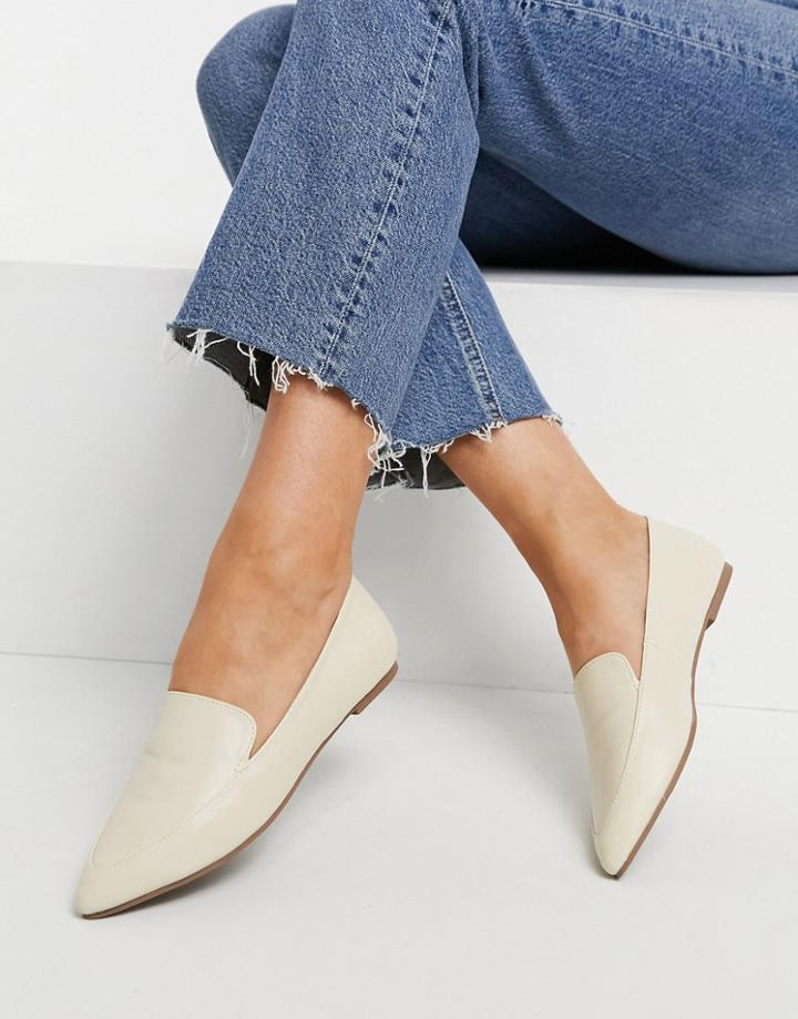London Rebel Pointed Ballet Loafers In Cream-white
