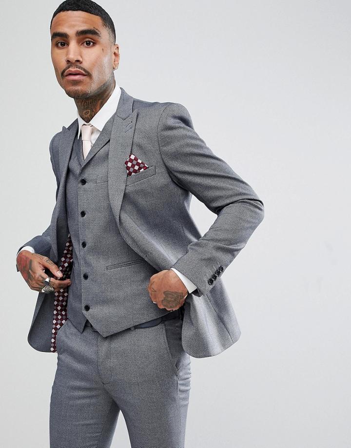 Rudie Light Gray Jacquard Skinny Fit Suit Jacket