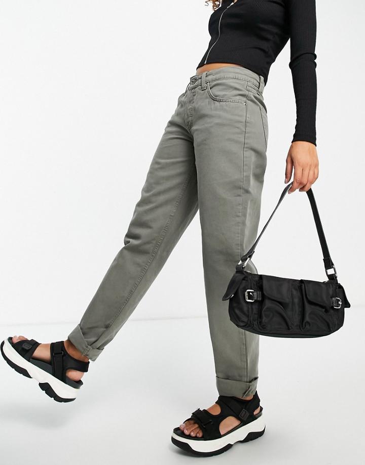 Asos Design Low Rise 90's Straight Leg Trouser In Washed Gray-green