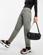Asos Design Low Rise 90's Straight Leg Trouser In Washed Gray-green