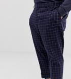 Asos Design Plus Tapered Smart Pants In Navy And White Windowpane Check - Navy