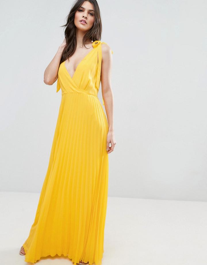 Asos Cami Strap Tie Pleated Maxi Dress - Multi