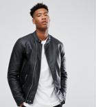 Asos Tall Faux Leather Racing Jacket In Black - Black